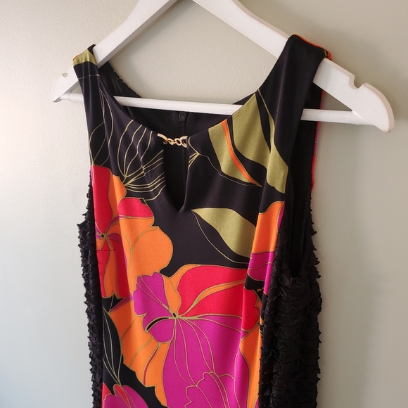 Joseph Ribkoff 6 Tropical Resortwear Vacation Silky Knit Flounce Hem Midi Dress - Picture 7 of 12